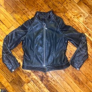 Black leather motorcycle jacket